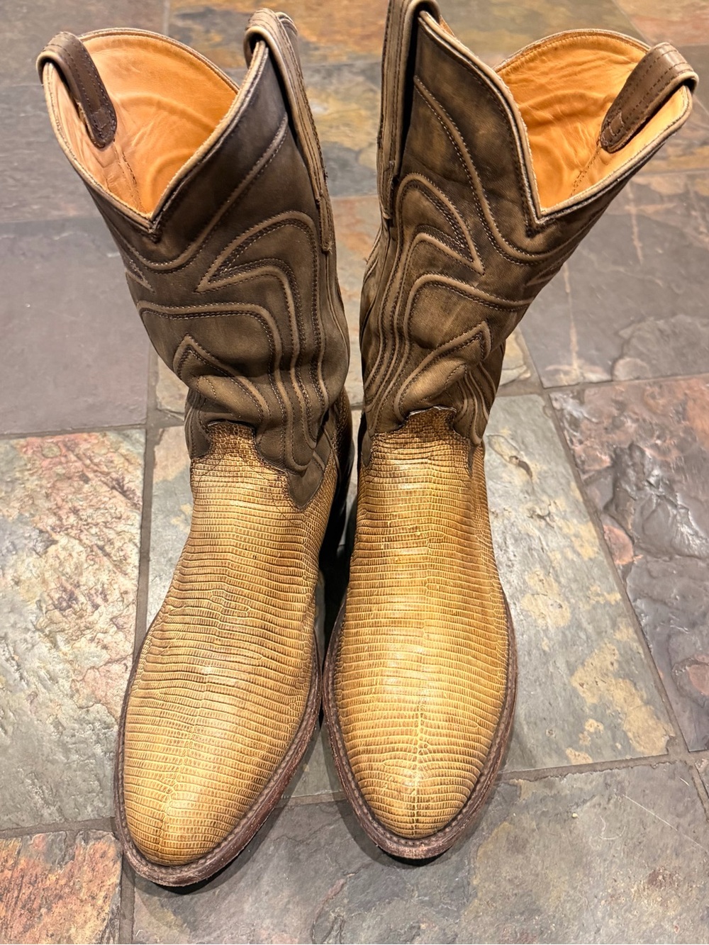 Tecovas Nolan Lizard Cowboy Boots – Men’s 11D – Tan & Brown